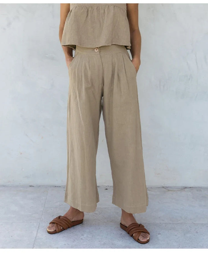 Olympie | Pleated Cotton Linen Culottes