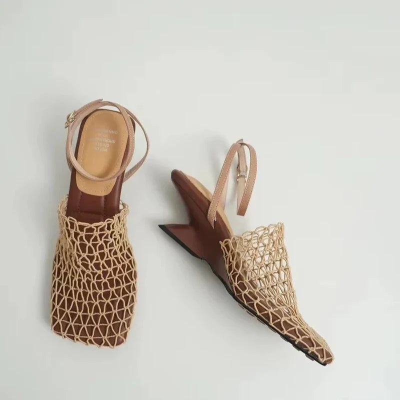 Alida | Braided Linen Square Toe Heels