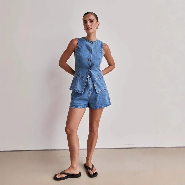 Desiree | 100% Cotton Denim Vest Set