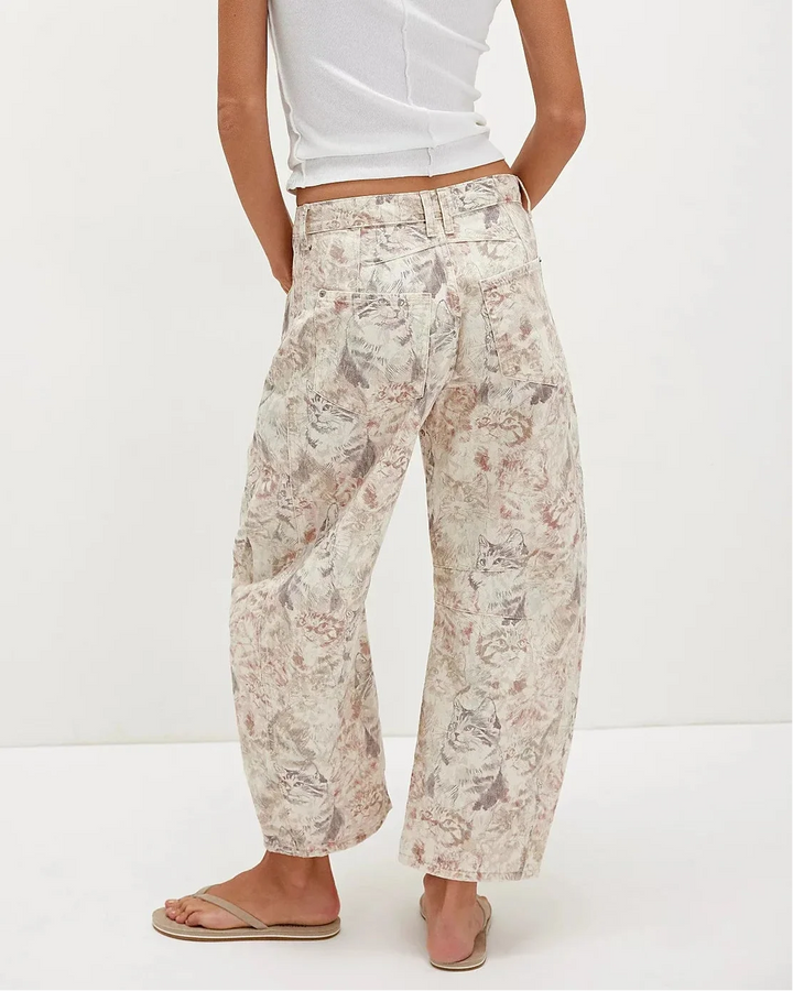 Celine | Printed Cotton Denim Wide Leg Jeans