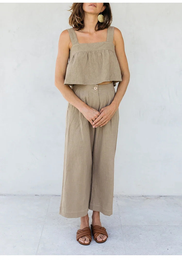 Olympie | Pleated Cotton Linen Culottes