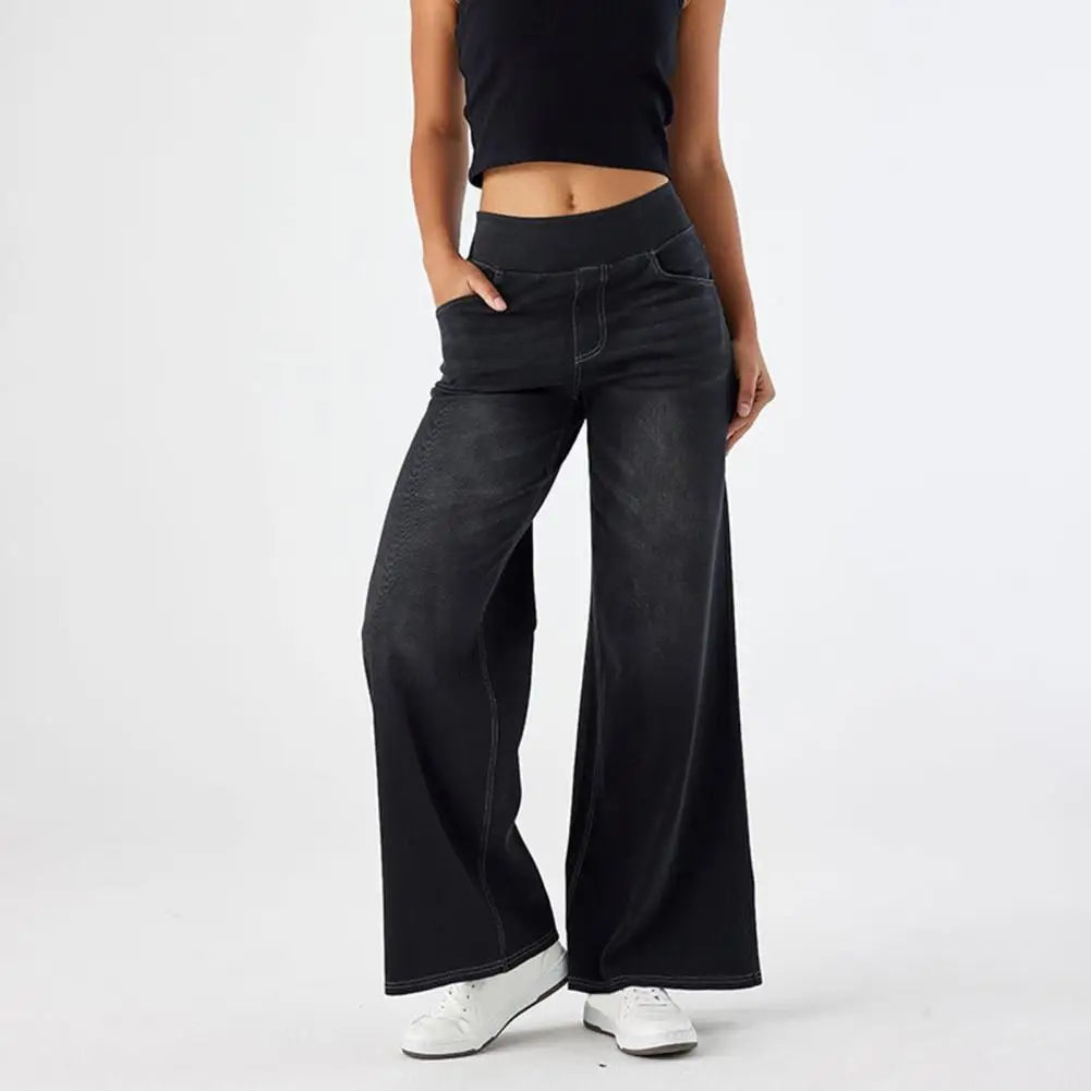 Michelle | Pull On Elastic Waist Wide Jeans