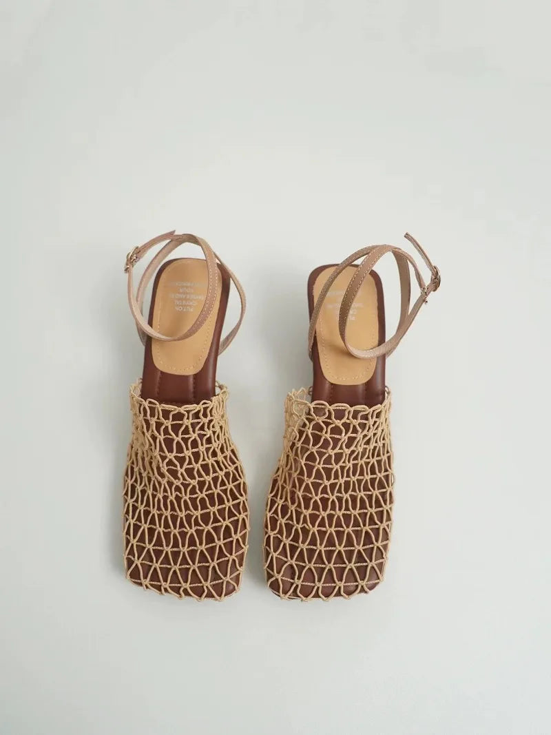 Alida | Braided Linen Square Toe Heels