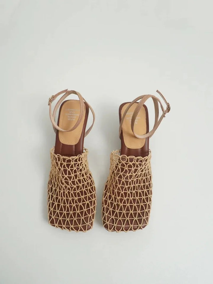 Alida | Braided Linen Square Toe Heels