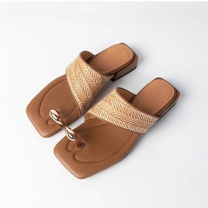 Amanda | Braided Raffia Toe Loop Sandals