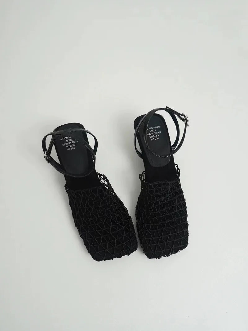 Alida | Braided Linen Square Toe Heels