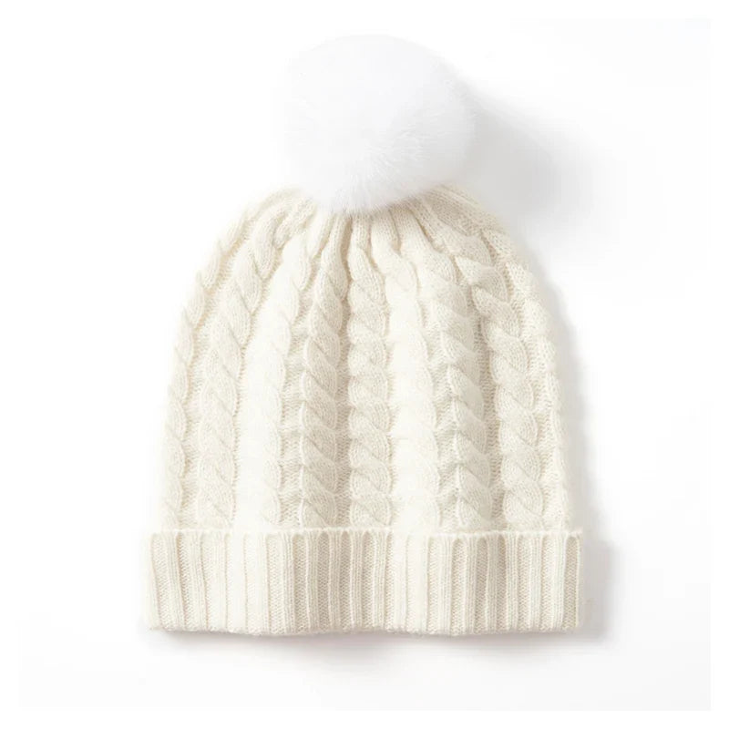 Fine Knit Cashmere Pom Beanie