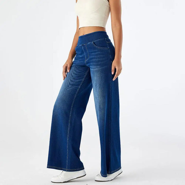 Michelle | Pull On Elastic Waist Wide Jeans