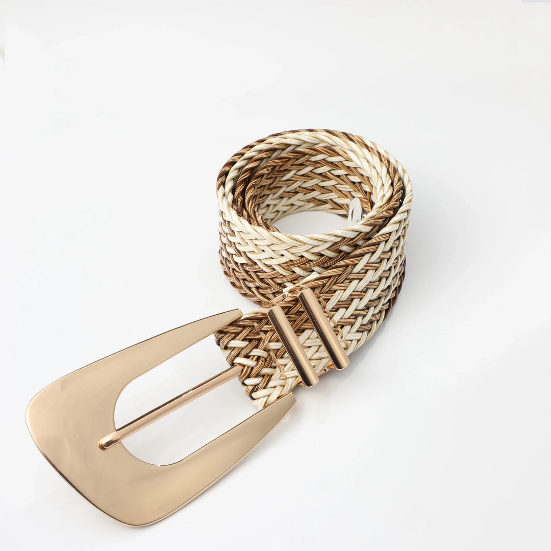 Woven Stretch Belt, Hooked Gold Buckle