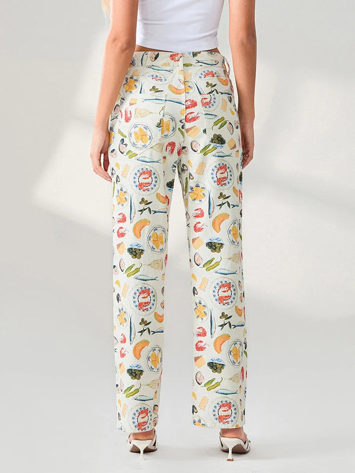 Marcelina | Printed Denim Straight Leg Jeans