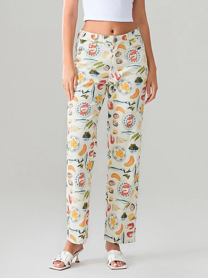 Marcelina | Printed Denim Straight Leg Jeans