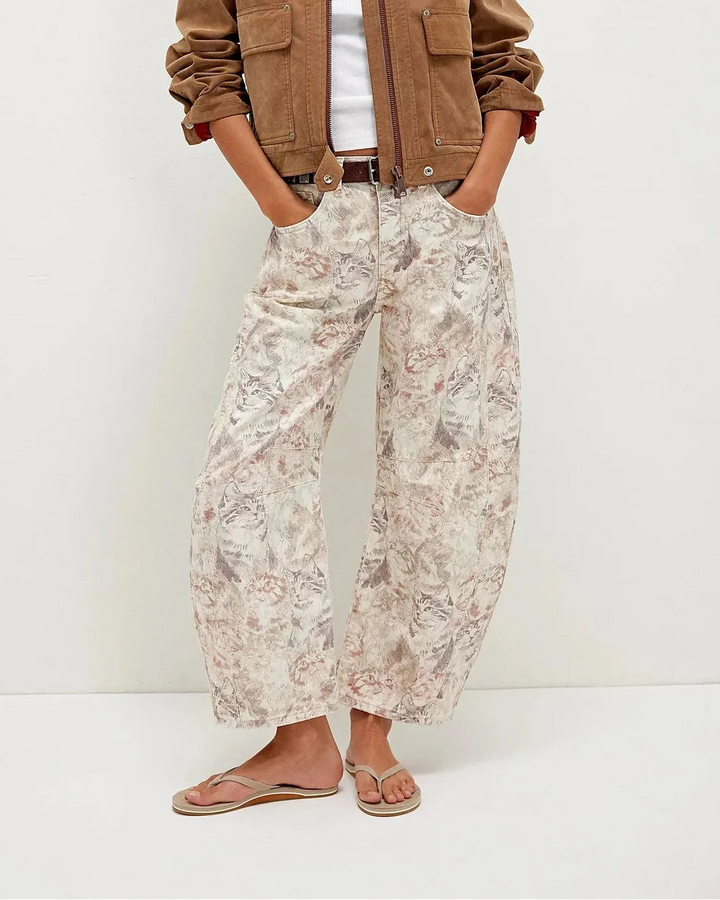 Celine | Printed Cotton Denim Wide Leg Jeans