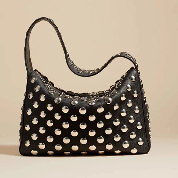 Studded Structured Shoulder Bag, 20 cm