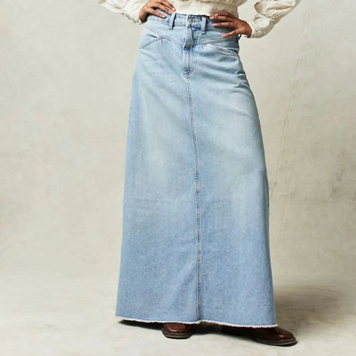 Winnie | Stretch Denim A-Line Maxi Skirt