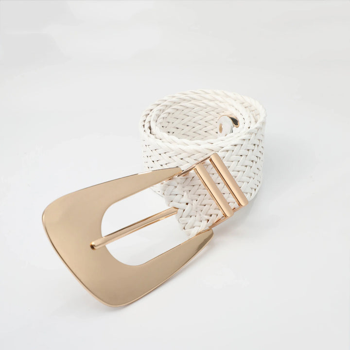 Woven Stretch Belt, Hooked Gold Buckle