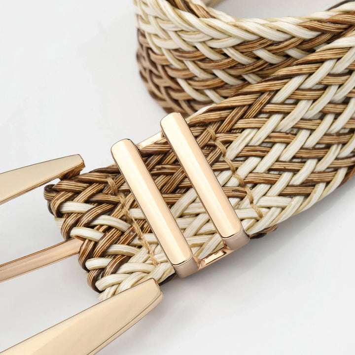 Woven Stretch Belt, Hooked Gold Buckle