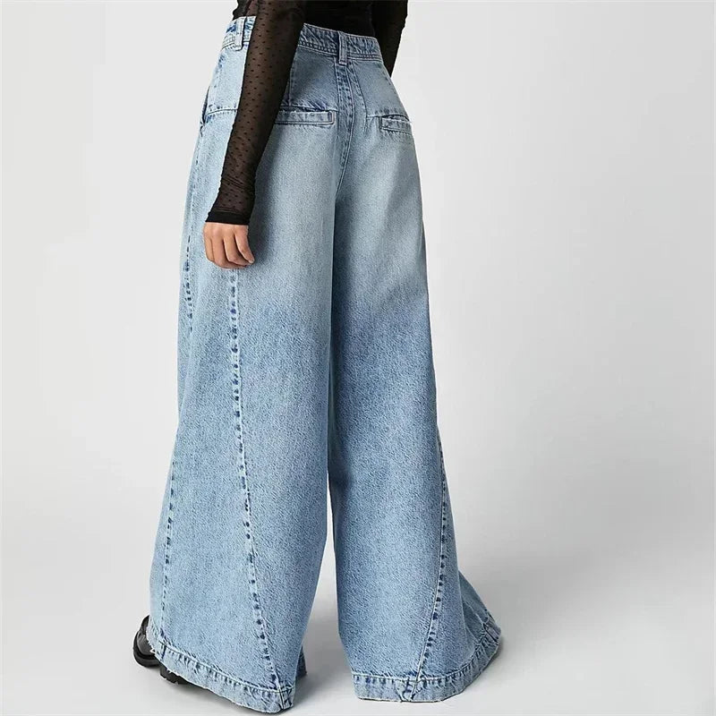 Tharsile | Pleated 100% Cotton Wide Jeans
