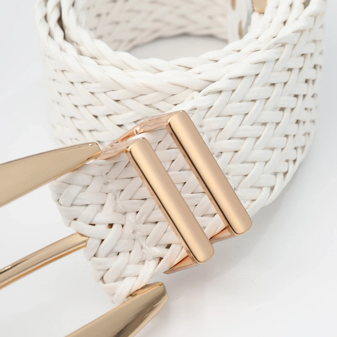 Woven Stretch Belt, Hooked Gold Buckle