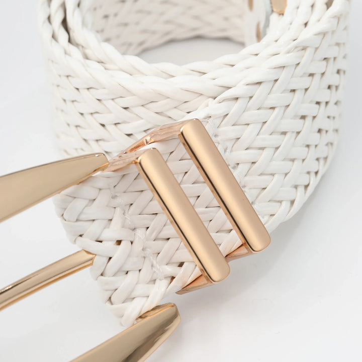 Woven Stretch Belt, Hooked Gold Buckle