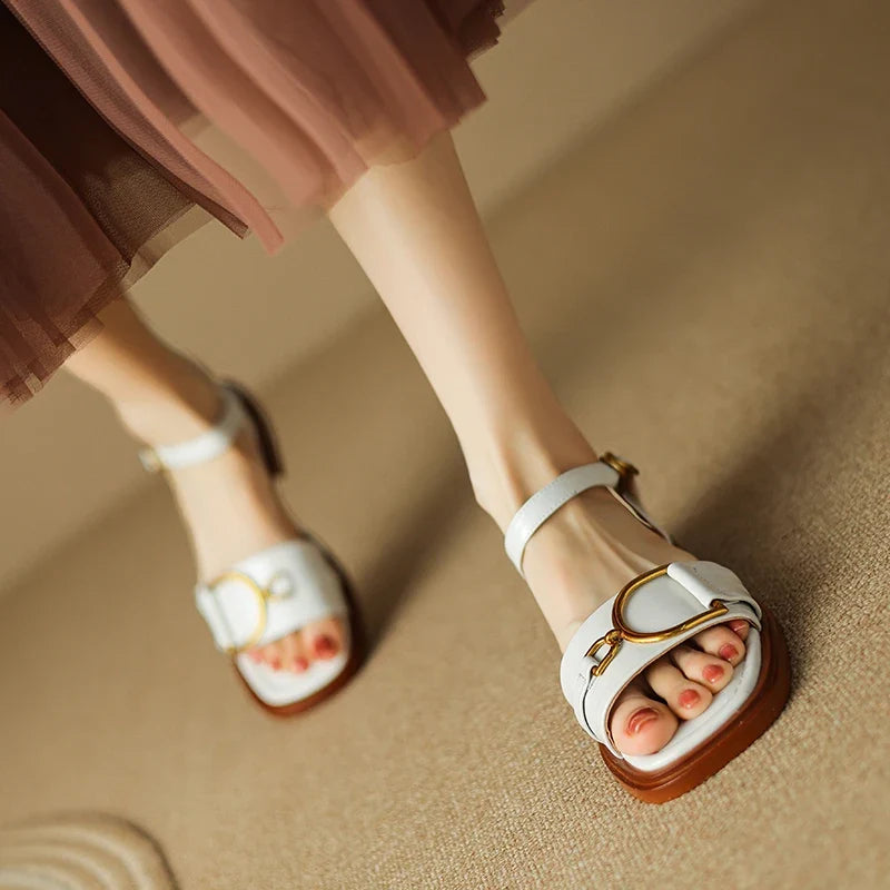 Alvine | Full Grain Leather Flat Sandals