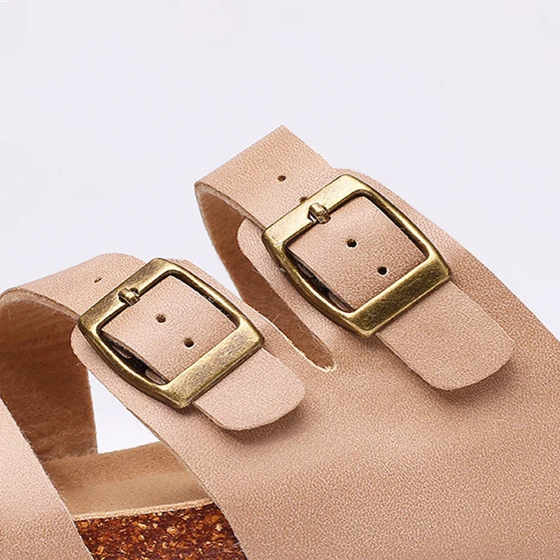 Helena | Nappa Leather Cork Base Slides