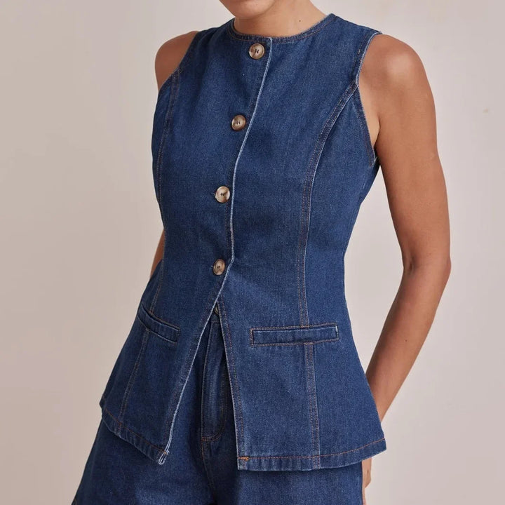 Desiree | 100% Cotton Denim Vest Set