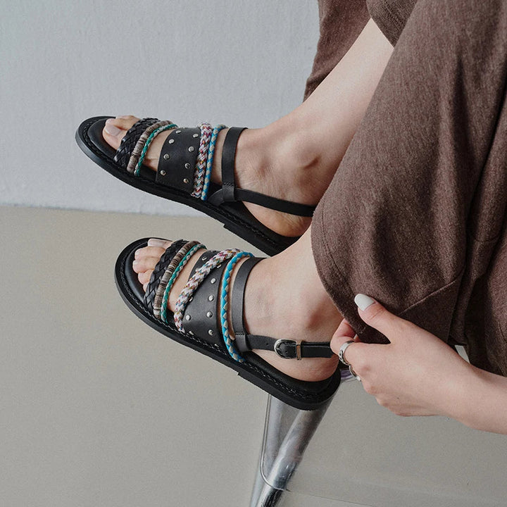 Isaline | Braided Cowhide Flat Sandals