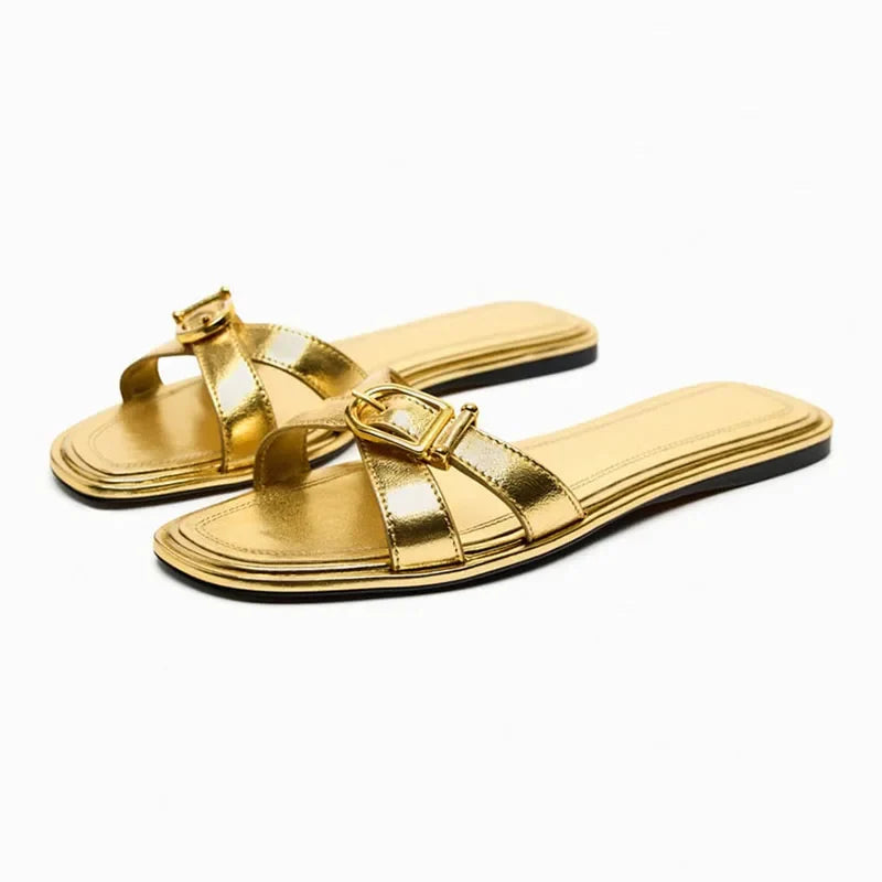 Vitalie | Crossed Strap Cutout Flat Slides