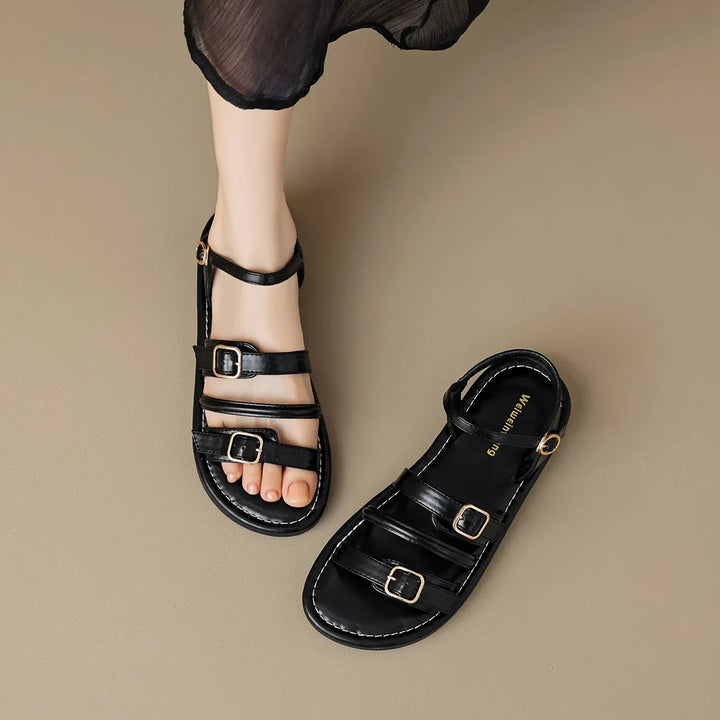 Mabel | Triple Buckle Leather Sandals