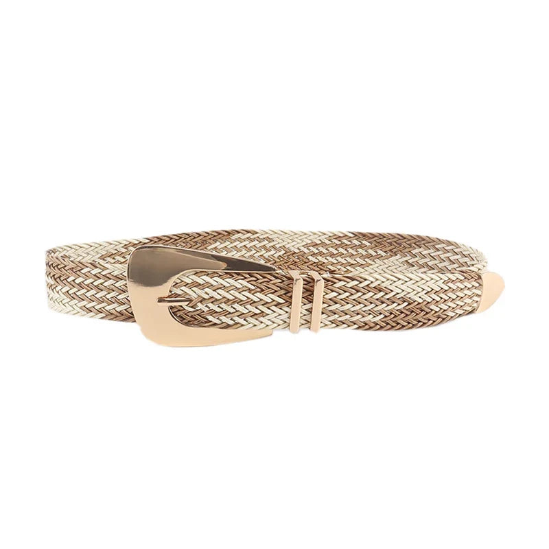 Woven Stretch Belt, Hooked Gold Buckle