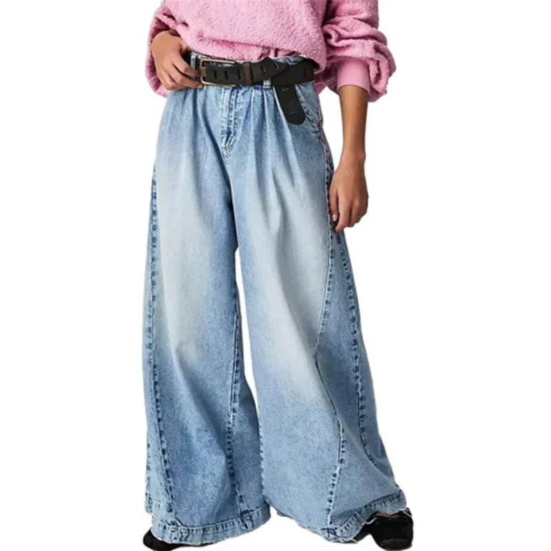 Tharsile | Pleated 100% Cotton Wide Jeans