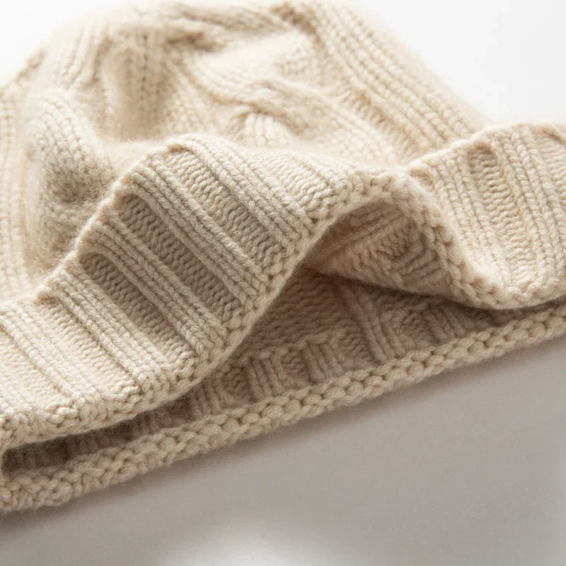 100% Cashmere Cable Knit Beanie
