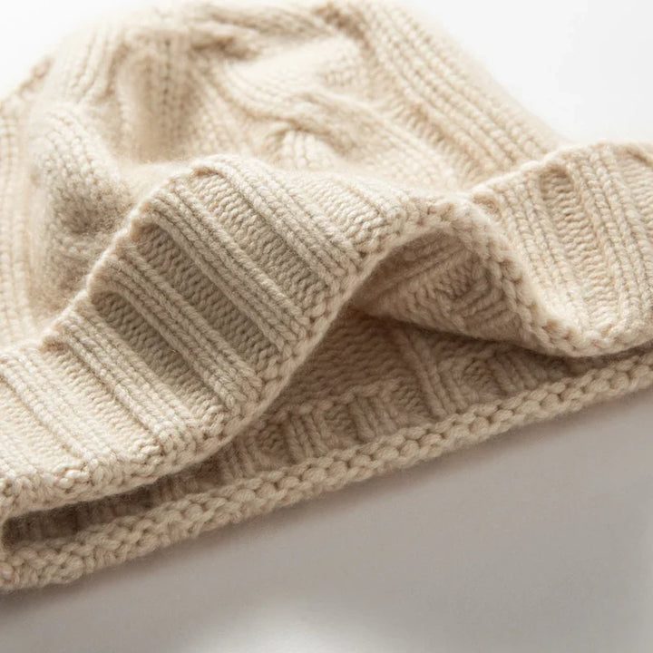 100% Cashmere Cable Knit Beanie