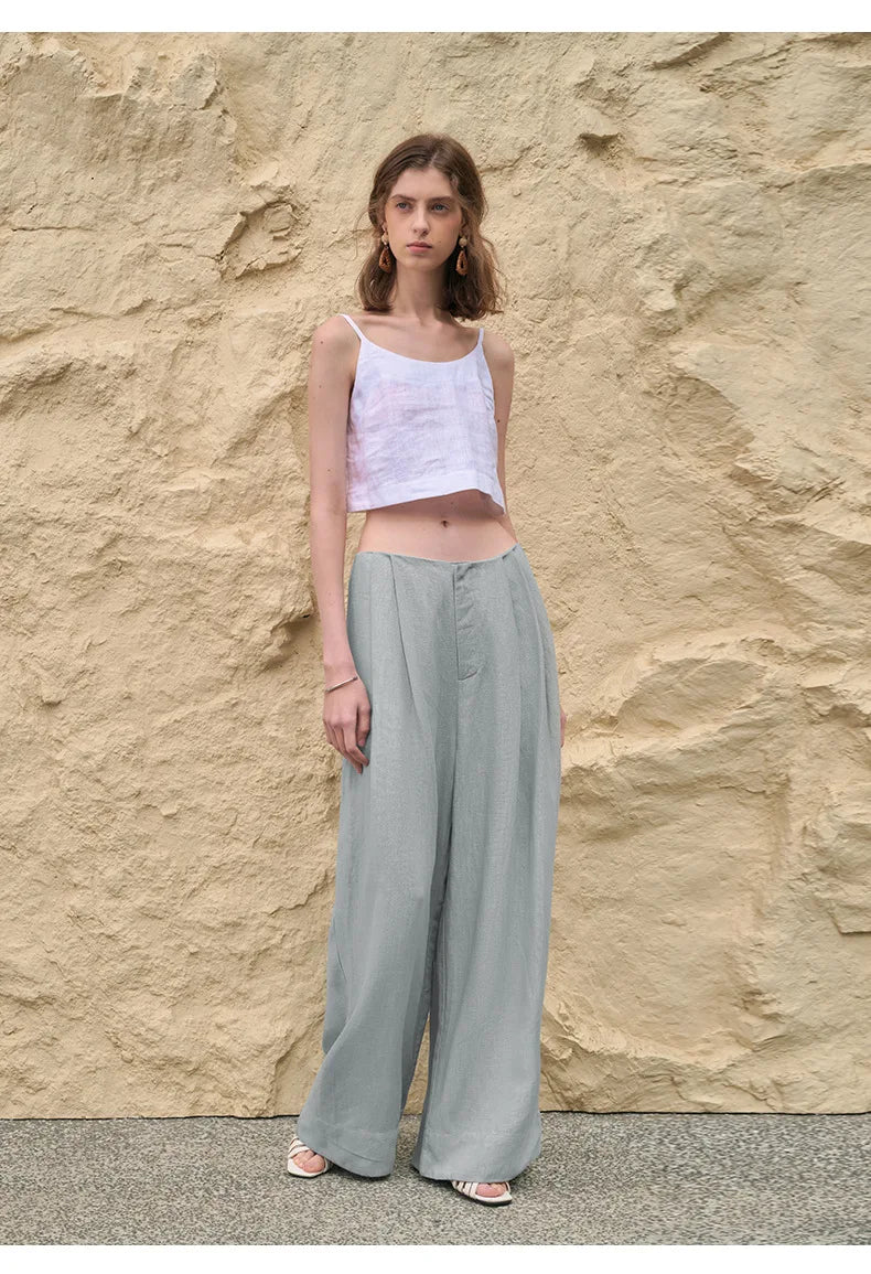 Valentina | Deep Pleated Linen Blend Pants