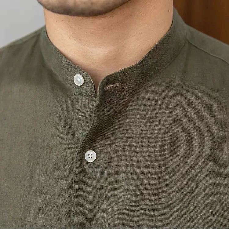 Adélard | Cotton Linen Stand Collar Shirt