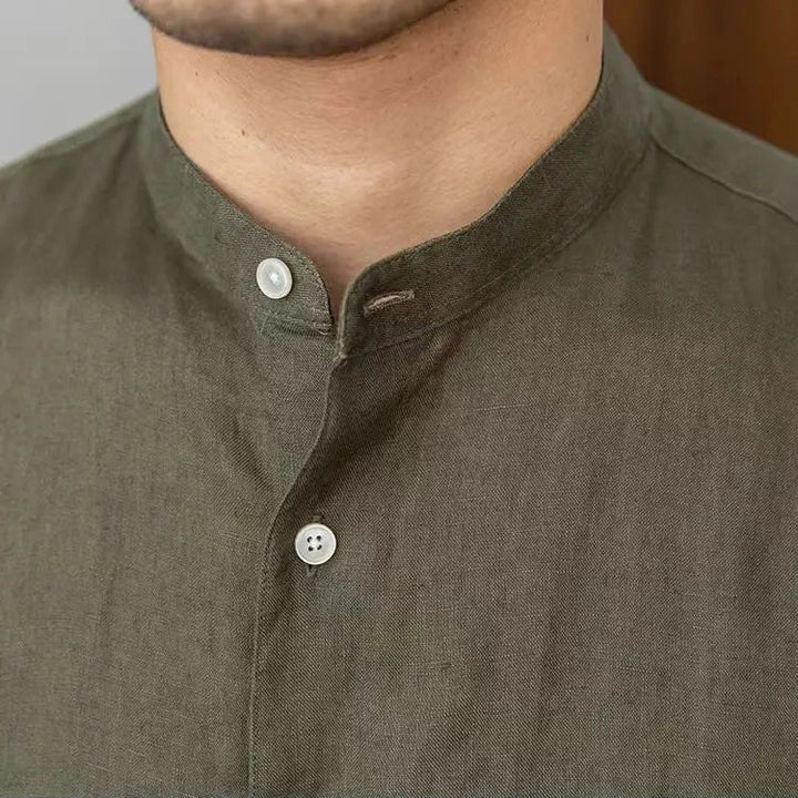 Adélard | Cotton Linen Stand Collar Shirt