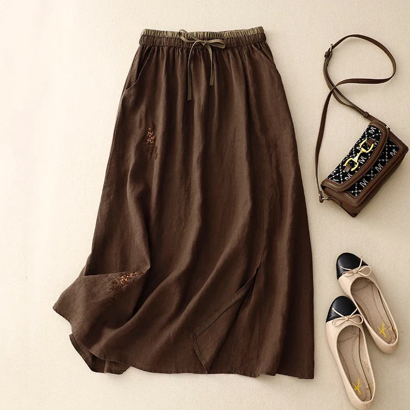 Eudoxie | Embroidered Organic Linen Skirt