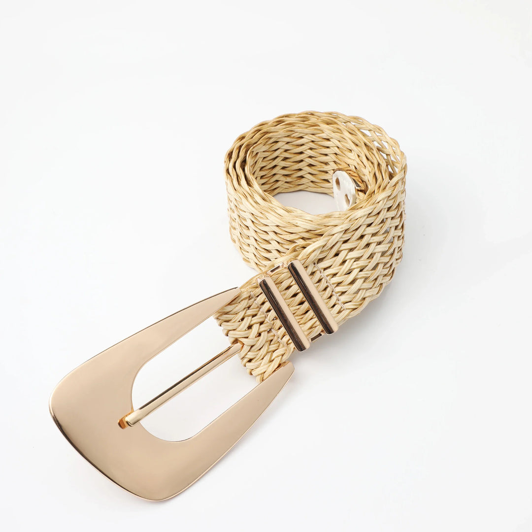 Woven Stretch Belt, Hooked Gold Buckle