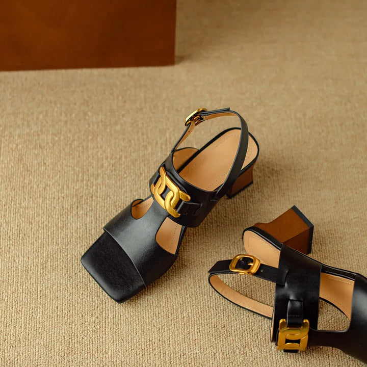 Hortensia | Chain Detail Block Heel Sandals
