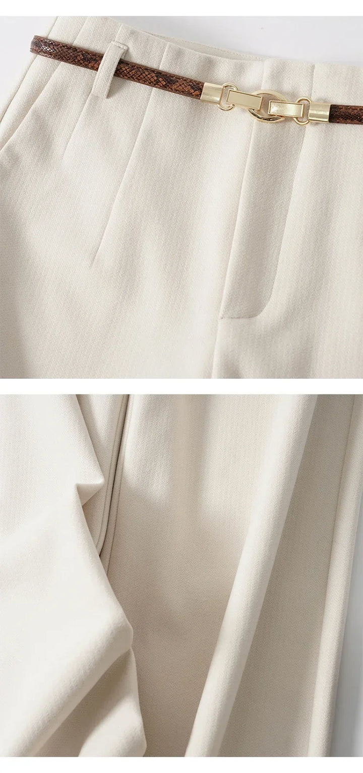 Adelia | 50% Wool Belted Wide Leg Trousers