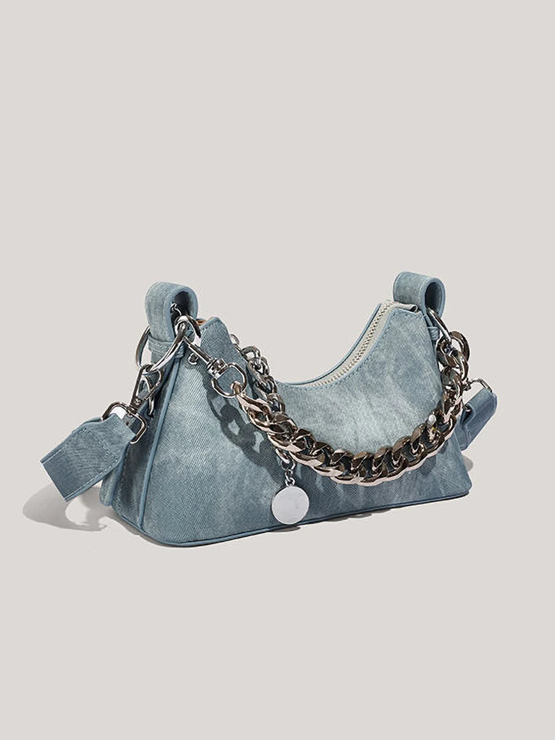 Textured Denim Bag, Heavy Chain Strap