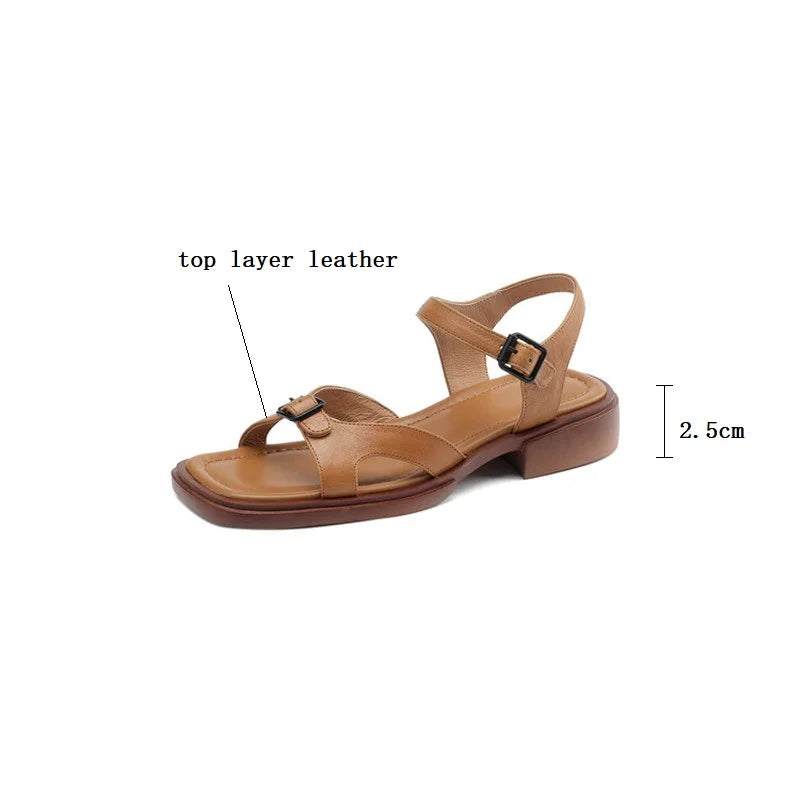 Marianna | Cow Leather Low Block Heel Sandals