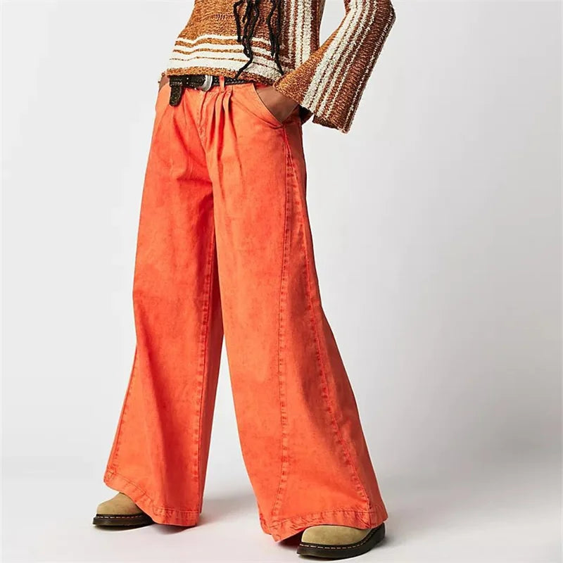 Tharsile | Pleated 100% Cotton Wide Jeans