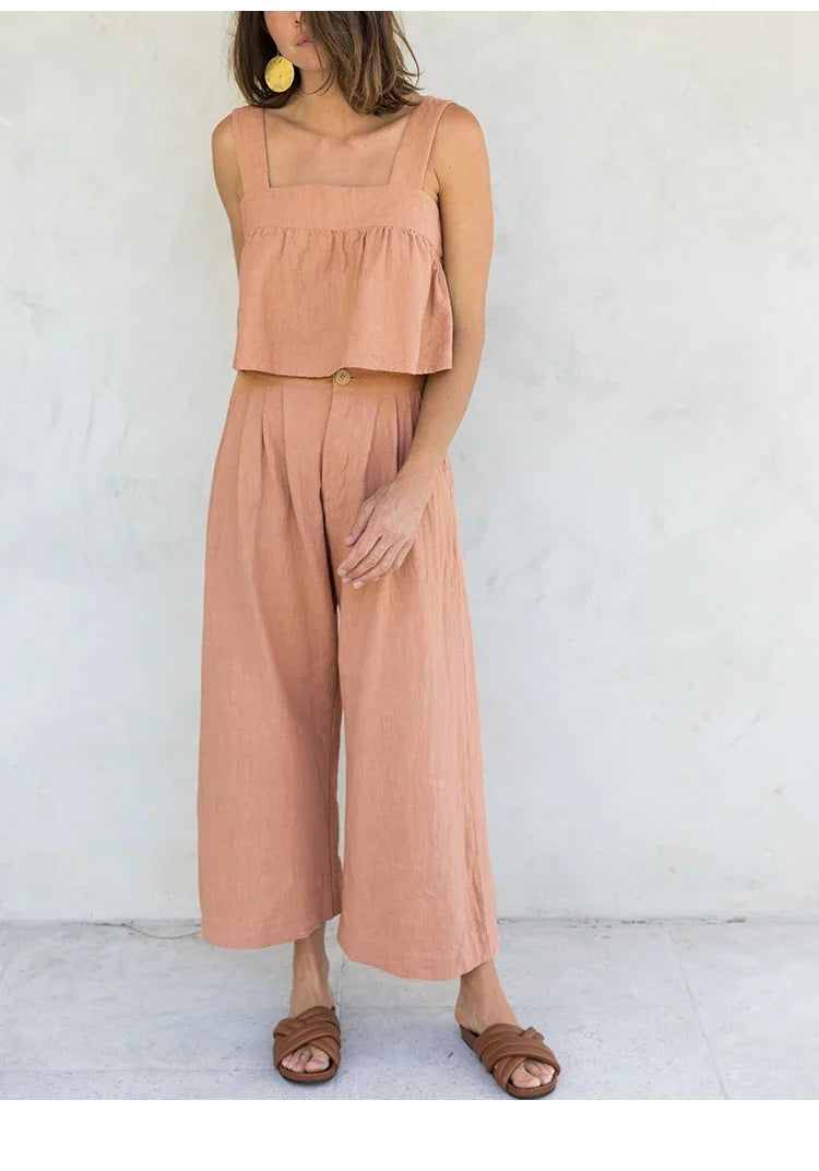 Olympie | Pleated Cotton Linen Culottes