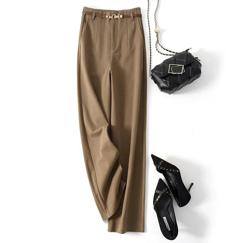 Adelia | 50% Wool Belted Wide Leg Trousers