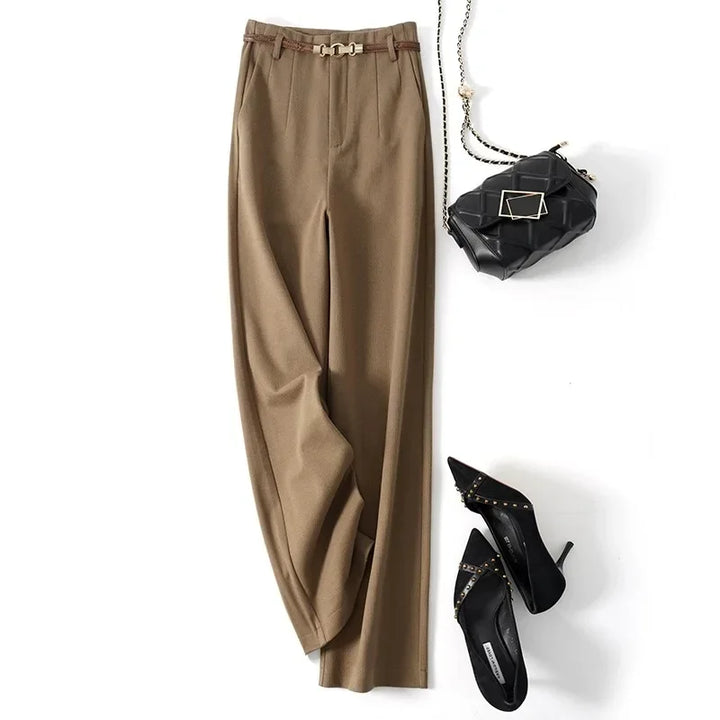 Adelia | 50% Wool Belted Wide Leg Trousers