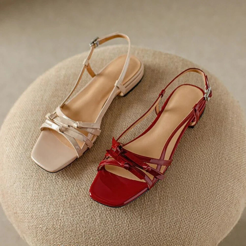 Berangere | Patent Leather Bow Strap Flats