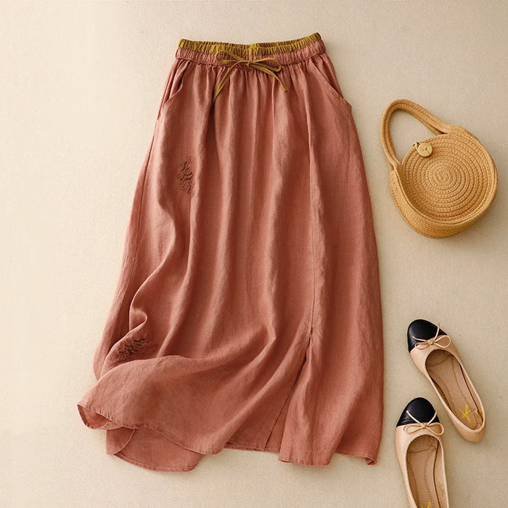 Eudoxie | Embroidered Organic Linen Skirt