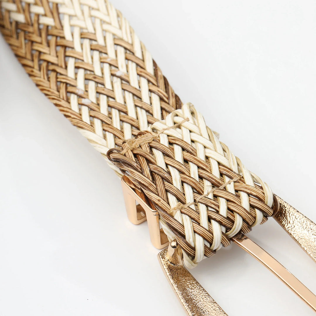 Woven Stretch Belt, Hooked Gold Buckle