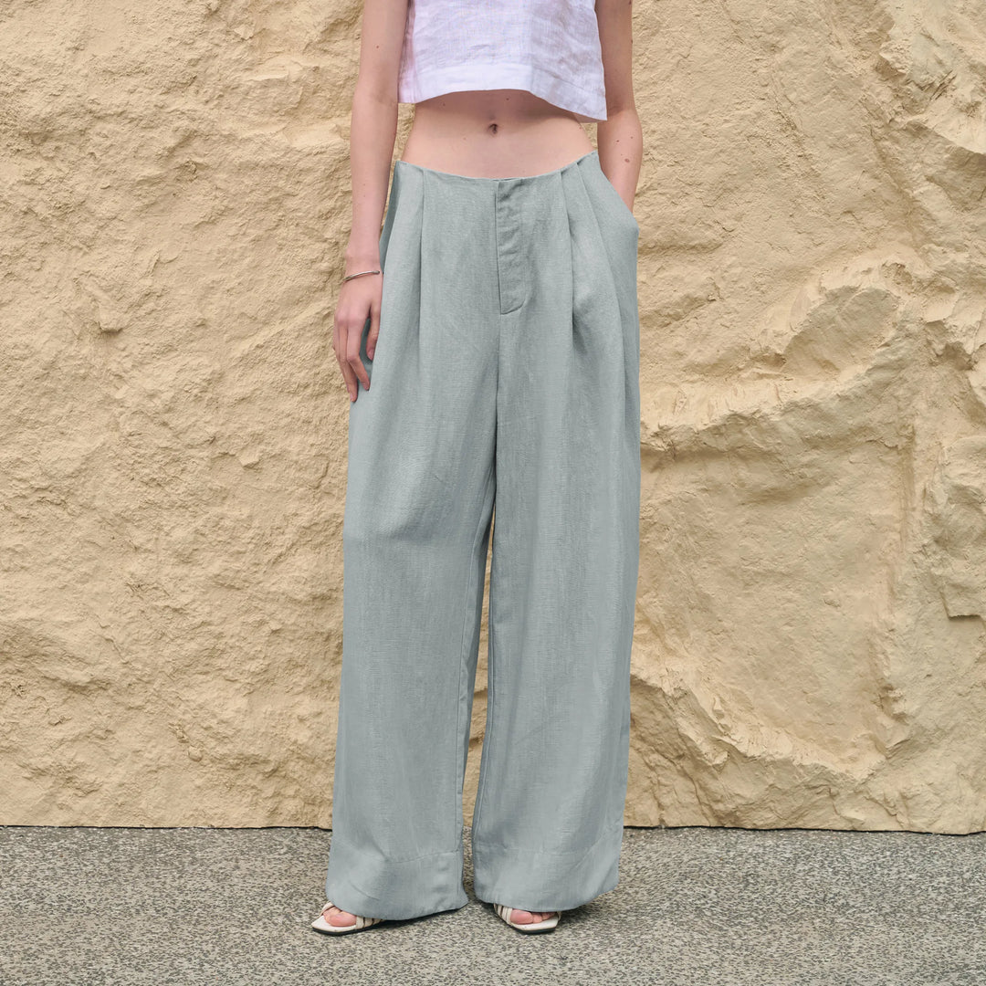 Valentina | Deep Pleated Linen Blend Pants